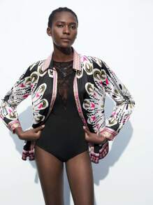 Maija 印花长袖单排扣宽松领衬衫，百搭实用，适合日常穿着、度假、假日、海滩、圣帕特里克节、复活节、春节、音乐节等场合，浪漫时尚，百搭；适合夏季度假，舒适百搭，波西米亚风，沙滩装，时尚优雅，休闲简约，日常穿着，乡村风 - 彩色 - 查看 6