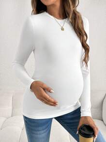 Modmama 3pcs/Set Casual Crew Neck Long Sleeve Slim Fit Maternity T-Shirts