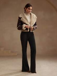 SHEIN X Lucía Bellido Anewsta Fashionable Color-Block Turn-Down Collar Short Jacket With Double Pockets For Women