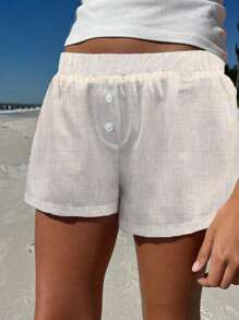 SHEIN EZwear Damskie szorty na co dzień, proste i z nadrukiem na całej powierzchni, odpowiednie na lato