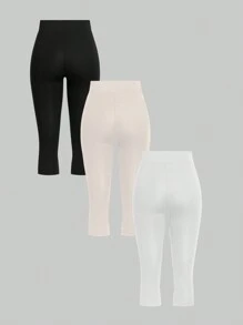 SHEIN Essnce 休闲简约纯色 3 件套女士打底裤套装适合夏季 - 彩色 - 查看 2