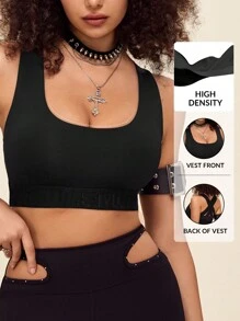 SHEIN Sports 高支撐信封字母圖形運動胸衣 - 黑色 - 查看 1