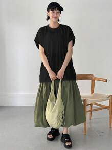 FRIFUL Women's Summer Solid Color Round Neck Short Sleeve Casual T-Shirt Oversized T-Shirt