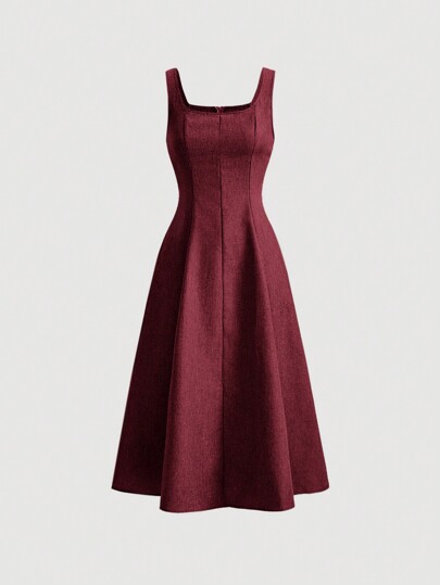 SHEIN MOD Women's Denim Effect Slim Segmentation Backless Sleeveless Cable Knit Dress