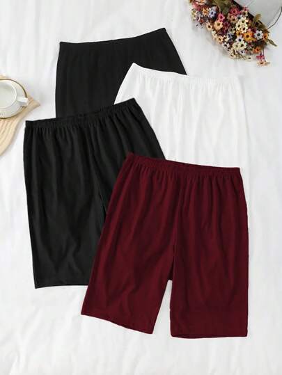 INAWLY 5 سنتيمتر قصير سيدات مقاس كبير لون واحد خصر مرن عادي