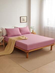 Bộ 3 món ga trải giường màu hồng nhạt trơn, làm từ vải microfiber, bao gồm 1 ga trải giường và 2 vỏ gối (không bao gồm ruột gối), bộ chăn ga gối mềm mại hiện đại, phù hợp cho gia đình, ký túc xá, trường học, thiết kế túi sâu phù hợp với nệm dày đến 16 inch. - Bụi hồng - Xem 4