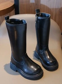 Kinderstiefel, Mädchenschuhe, Kniestiefel, Seitlicher Reißverschluss, modische vielseitige Kinderstiefel - Schwarz - Übersicht 2