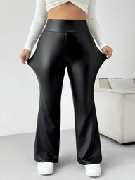 SHEIN EZwear Plus Size Dames Effen Kleur Hoge Taille Wijde Pijpen Uitlopende Mode Casual Broek