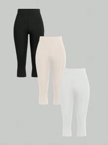 SHEIN Essnce 休闲简约纯色 3 件套女士打底裤套装适合夏季 - 彩色 - 查看 1