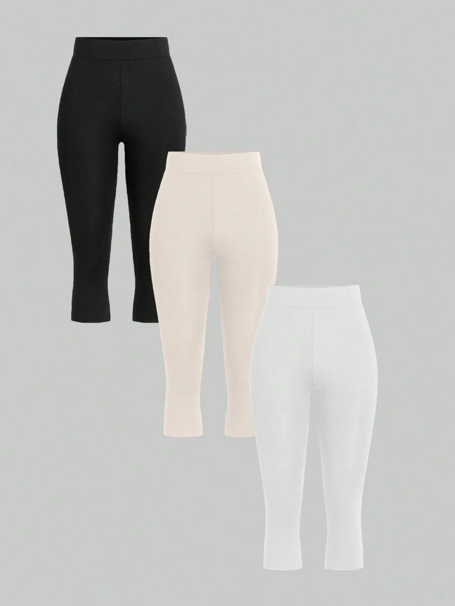 SHEIN Essnce 休闲简约纯色 3 件套女士打底裤套装适合夏季 - 彩色 - 查看 1