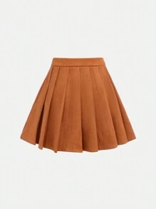 SHEIN Girlism Conjunto de dos piezas retro para adolescentes con chaleco y falda plisada en color marrón