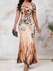 SHEIN Lady 节日连衣裙 女士时尚优雅连衣裙 聚会约会印花连衣裙 - 彩色 - 查看 2