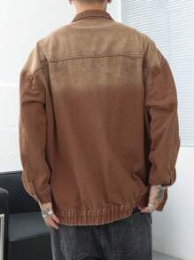 Manfinity Roghcode Plus Size Men's Casual Spring Autumn Washed Ombre Frayed Denim Jacket - Brown - View 2