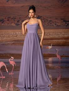 AOSHABABI Tops Purple Solid Color Draped Chiffon Elegant Women Evening Gown Fall - Purple - View 7