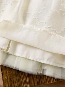 SHEIN LMoss Kids LMoss Young Girl Young Girls' Sweet Korean-Style Round Neck Sleeveless Mesh Ruffle Trim Midi Dress