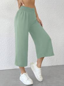 SHEIN PETITE Women's Solid Color Minimalist Casual Pants