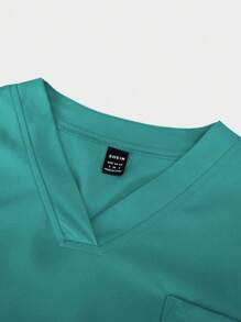 TaskEZ Soft & Comfy V-Neck Multi-Pocket Short Sleeve Top & Pants 2pcs Women Scrub Uniform Set - Teal Blue - View 3