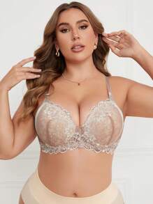 大码蕾丝拼接文胸吊带背心带钢圈，1 件 - 彩色 - 查看 7