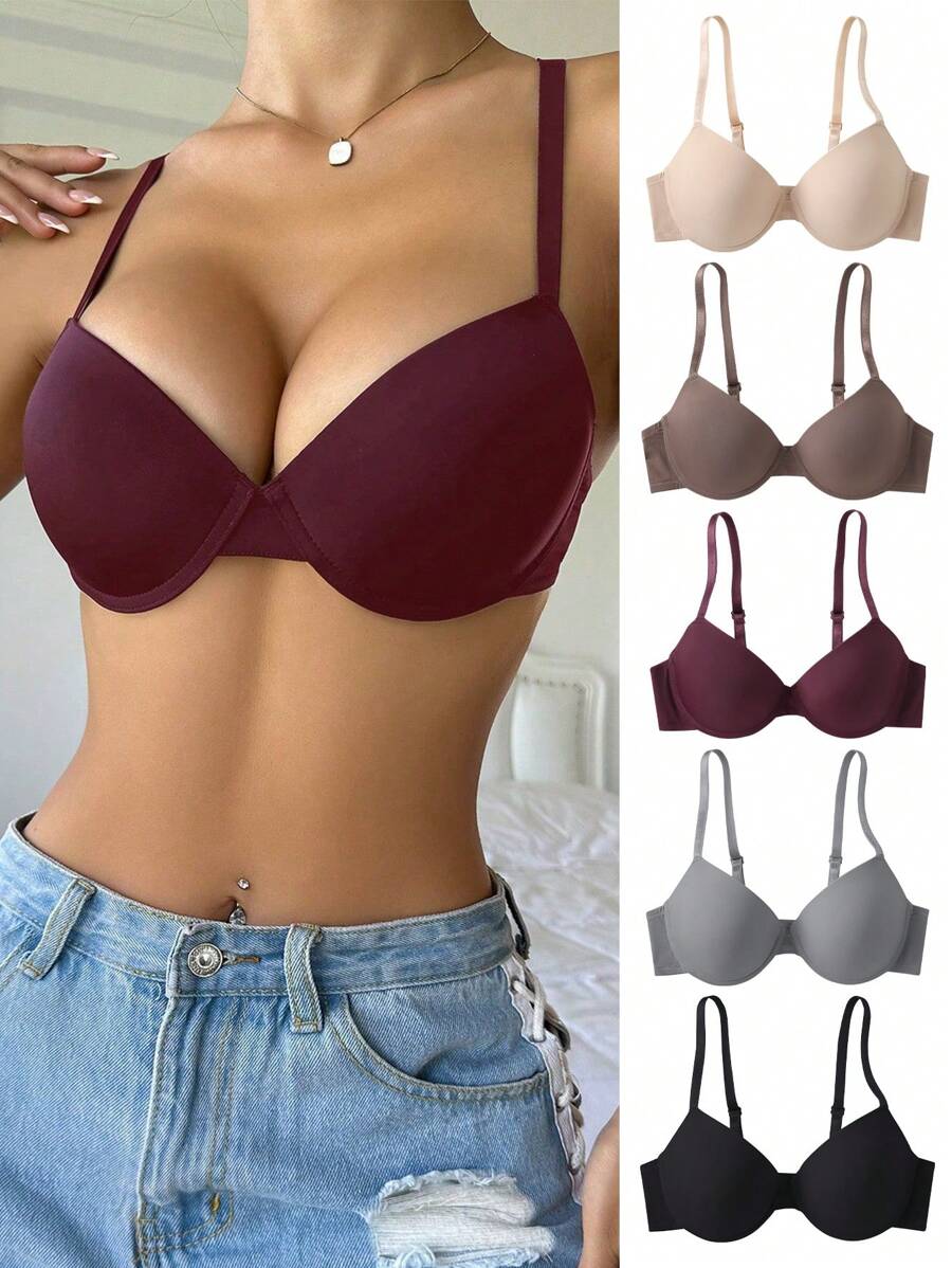 DesireSculpt 5 件套女士细肩带简约文胸带钢圈 - 彩色 - 查看 1