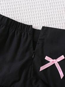 SHEIN Young Girl's Woven Solid Color Bow-Knot Design Casual Skirt - Black - View 7