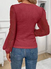 SHEIN Frenchy Women's   Back To School  Going Out Tops Winter  Fall Outfits Lace Trimmed Texture Fabric Top With Plunging Neckline And Cupped Bust White Top Preppy Tops Long Sleeve Women Shirts