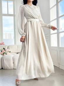 Modelyn Women's Spring & Summer Elegant Solid Color Lantern Sleeve Maxi Arabic Style Dress - Mint Green - View 1