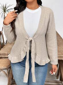 Chaqueta de punto sencilla de un solo color para uso diario para mujeres de talla grande