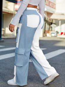 Quần cargo ống rộng cạp cao phối màu phong cách Y2K Street, chất liệu nhung kẻ, thích hợp cho mùa thu và mùa xuân. - Nhiều màu - Xem 3