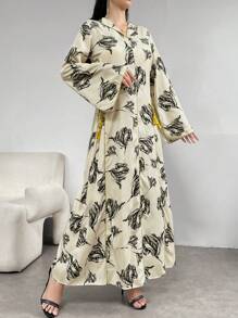 Al Najma 女士休闲花卉印花长袖连衣裙 - 白色 - 查看 3