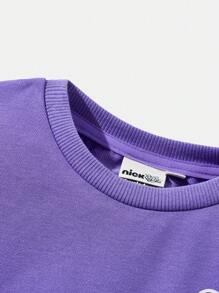 Nick 90s X SHEIN Felpa oversize con stampa di cartoni animati carini a spalle scoperte per ragazza, viola