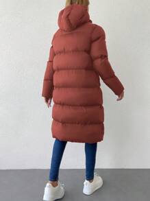 SHEIN Cottnline Zip Up Hooded Puffer Coat - Burgundy - View 2