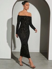 Hauture 露肩褶皺連身裙，夏季修身性感連衣裙 - 黑色 - 查看 4