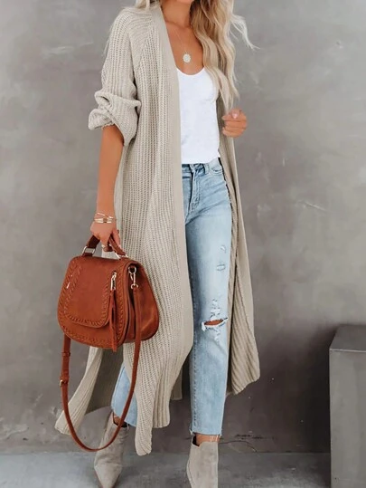 CMC Women's Solid Color Split Hem Casual Long Sleeve Sweater, Autumn/Winter Jacket