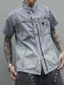 Manfinity EMRG Men Short Sleeve Denim Shirt - Grey - View 3