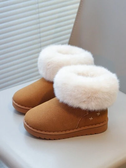 冬季新款女童雪地靴幼儿保暖防水靴儿童 PU 皮革防滑鞋