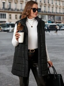 SHEIN Clasi Plus Size Women's Winter Solid Color Vest Padded Coat Jacket With Pockets