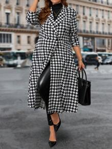 SHEIN Clasi 大码女式千鸟格印花简约日常外套 - 黑與白 - 查看 1