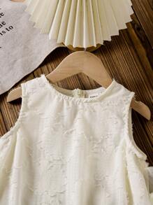 SHEIN LMoss Kids LMoss Young Girl Young Girls' Sweet Korean-Style Round Neck Sleeveless Mesh Ruffle Trim Midi Dress