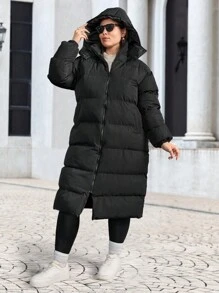 RueChic Plus Women's Hooded Padded Jacket, For Winter - Black - View 3