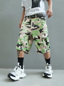 Manfinity EMRG Men's Casual Camo Pattern Waist Belt Pocket Denim Shorts For Everyday Wear - Multicolor - View 3