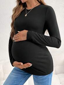 Modmama 3pcs/Set Casual Crew Neck Long Sleeve Slim Fit Maternity T-Shirts