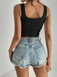 SHEIN Tall Women's Seamless Cropped Camisole Top - Black - View 2