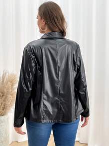 SHEIN Clasi Women's Plus Size Solid Color Stand Collar Fashionable Casual Long Sleeve Jacket For Spring/Fall - Black - View 2