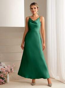 SHEIN Belle Women's Spaghetti Strap Solid Color Elegant Bridesmaid Dress, For Christmas