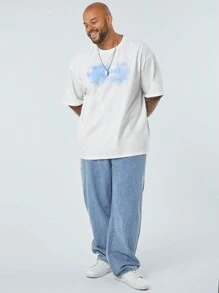 Manfinity VCAY Manfinity CozeMod Men's Plus Size Casual Knitted 3D Sculpture Loose Drop-Shoulder Round Neck Short Sleeve T-Shirt Suitable For Summer Daily Wear