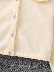 Tween Girls' Plain Front Button Plush Coat & Plaid Printed Shorts 2pcs/Set - White - View 5