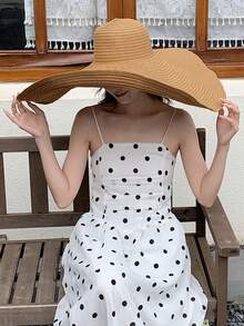 DAZY 1pc Solid Color Sun Hat For Beach And Travel, Summer - Khaki - View 6