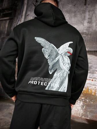 Manfinity Roughcore Herren Kapuzenpullover mit Kordelzug und Tasche in Große Größen, lässiger Alltagsanzug