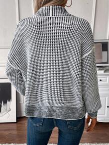 Chiquease 女款华夫格纹理菠萝花图案蝙蝠袖宽松休闲开衫