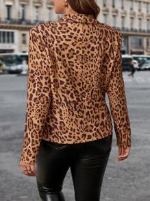 SHEIN Clasi Women's Plus Size Autumn Leopard Print Long Sleeve Open Front Fashion Blazer - Multicolor - View 2
